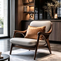 Fauteuil d'appoint rembourré en bois massif de style moderne du milieu du siècle, fauteuil de salon individuel pour le repos