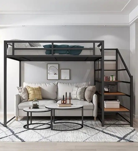 <span class=keywords><strong>Lit</strong></span> mezzanine personnalisé <span class=keywords><strong>adulte</strong></span> pleine grandeur en métal design moderne appartement en métal cadre de <span class=keywords><strong>lit</strong></span> queen en métal chambre à coucher lits surélevés en métal - Product Image 4