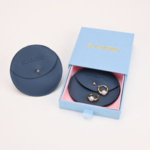 Custom Logo Mini Jewelry <b>Gift</b> <b>Box</b> with PU Leather Snap Pouch Sliding Drawer Paper Packaging for Ring Necklace <b>Earrings</b> - Product Image 1