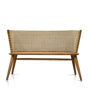 Modern Outdoor Patio <b>Bench</b>, featuring a rattan backrest and solid teak <b>wood</b> frame, combining durability and elegant design - Product Image 3