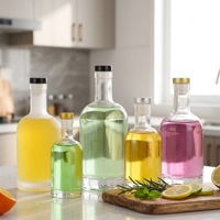 Bouteille en verre cristallin vide de 100 ml, 200 ml, 375 ml, 750 ml, 1000 ml avec bouchon en liège pour gin, whisky, cocktail, vin, vodka