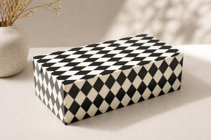 Luxury <b>Black</b> White Checkered Resin Storage Box with Lid Decorative Tabletop Organizer Available in Bulk Quantity Price - Product Image 6
