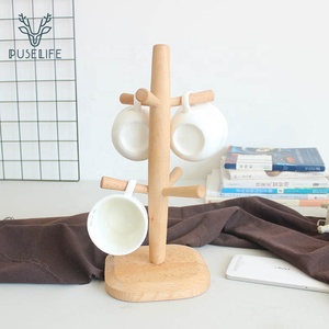Support en bois 6 crochets support de tasse arbre bois support de tasse café <span class=keywords><strong>t</strong></span> support de tasse support de séchage - Product Image 3