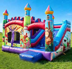 Castillo Inflable con Tobogán y Zona <span class=keywords><strong>de</strong></span> Brincos con Temática <span class=keywords><strong>de</strong></span> Zoológico <span class=keywords><strong>de</strong></span> la Selva, Castillo Inflable con Tobogán y Zona <span class=keywords><strong>de</strong></span> Brincos con Diseño <span class=keywords><strong>de</strong></span> Mono - Product Image 1