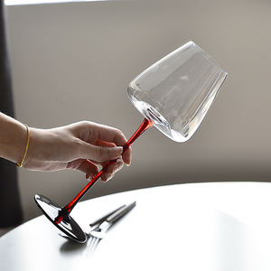 Copas de vino de estilo italiano, creativas, sin plomo, sopladas a mano, cristal cortado, Borgoña, fondo negro, vástago rojo, cristal - Product Image 6