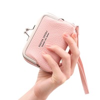 Dompet koin kunci ciuman wanita dompet tempat kartu kredit kecil kulit Pu dompet genggam kancing ciuman gesper penutup kantung berubah