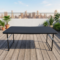 Table pliante rectangulaire en rotin plastique noir, résistante à la décoloration, portable, pliable, antirouille, pour jardin et cour, vente en gros