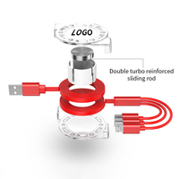 Individuelles Logo 3-in-1 Multi-Datenkabel TPE Einziehbares Micro-USB Typ-C 2,4A Schnellladekabel Werbegeschenk für Computer