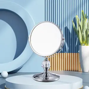 Logam bulat dengan Desktop kristal meja rias cermin dengan perbesaran disesuaikan menerima untuk rias penggunaan rumah
