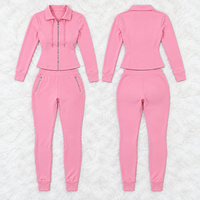 Ensemble Femme Rose Hoodie Zippé Pantalon Ajusté Manches Longues Poches Zippées Y2K Tracksuit Fournisseur OEM ODM Grossiste B2B