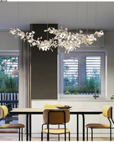 Luminaire suspendu personnalisé en forme de fleur Hôtel Villa Lobby Escalier Décoration Moderne Long Lustre en céramique avec feuille de Ginkgo