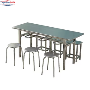 Table et chaises de salle à manger industrielles modernes en acier inoxydable pour 4 à 8 personnes, pour salle à manger, salon, restaurants, écoles - Product Image 1
