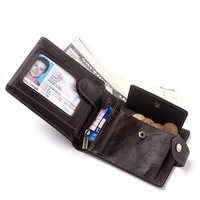 Portefeuille décontracté pour homme, style horizontal, cuir de vachette pleine fleur, plusieurs emplacements pour cartes, bouton, porte-monnaie court, cuir véritable, couleur unie