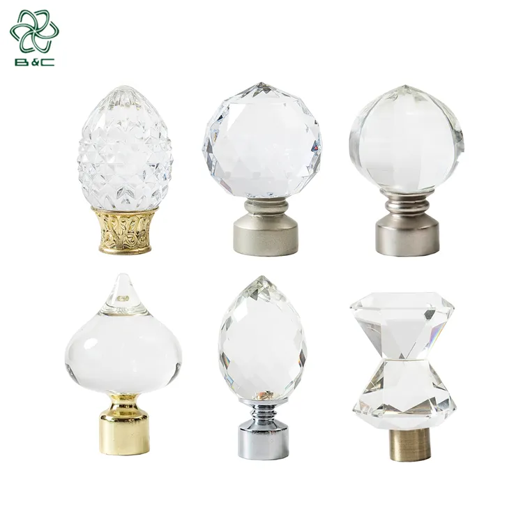Best price glass crystal curtain pole tube end cover curtain finials professional supplier curtain head for home decorations