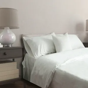 100% Cotton 300TC Percale Bed Set White Color For Hotel China Factory Supplier Cotton Sheet Set 60*40 173*120 King Size Bedlinen