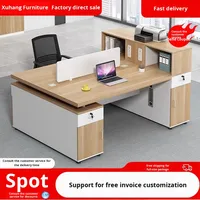 Ensemble de bureau et de chaise d'ordinateur moderne double face simple avec boîte à câbles, design détachable pour le bureau, double siège pour le personnel