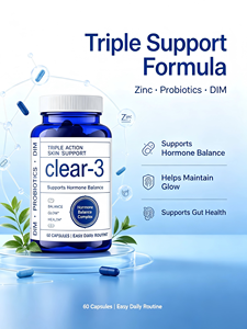 Suplemento Dietético Vegano OEM Natural Skin Support para el Equilibrio Hormonal en Adultos, Claridad, Brillo de la Piel, <span class=keywords><strong>Zinc</strong></span>, Probióticos, 60 Cápsulas - Product Image 3
