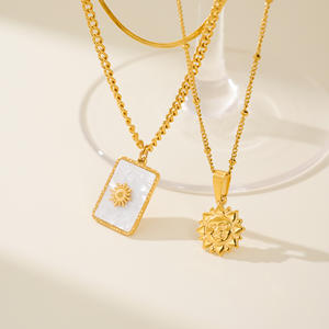 Myneck caliente nueva <span class=keywords><strong>fuente</strong></span> de joyería de moda 18k chapado en oro de acero inoxidable deslustre libre de moda Neo gótico sol colgante collar mujeres - Product Image 6