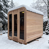 Jacuzzi Exterior Cúbico de Cedro Rojo para 6 Personas, Calefacción Eléctrica, Panel de Control Computarizado, Sauna de Vapor Seco de Madera de Hemlock Sólida, Estufa de 220V