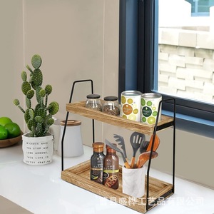 Estante de Almacenamiento de Madera de Doble Capa, Organizador Multifuncional de 2 Niveles para Cocina y Baño con Marco Metálico para Condimentos y - Product Image 2