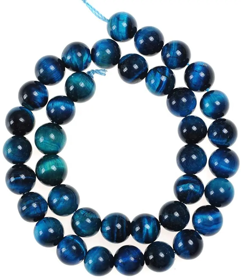 AA-ojo de tigre azul de lago, piedra de energía redonda, piedras preciosas de potencia curativa, cuentas sueltas (ojo de tigre Natural, Color teñido)