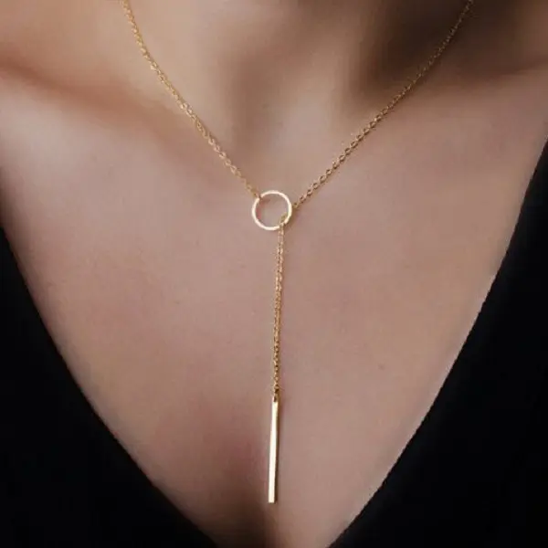 Fashion Plated Metal Chain Bar Circle Lariat Necklace Long Strip Pendant Necklace For Women Accessories