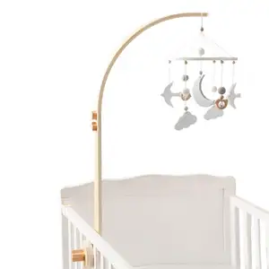 Newborn baby bed bells hanging adjustable height bracket baby wooden rotating rattles curved bracket flying bird bed bells