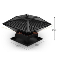 Barbecue d'extérieur carré en fonte thermolaquée avec four, foyer à charbon et chariot télécommandé pour camping, jardin et terrasse