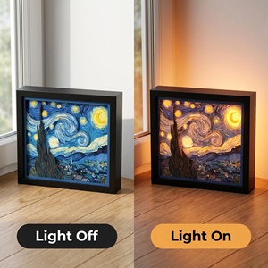 Cuadro Decorativo con Luz Nocturna de la <span class=keywords><strong>Noche</strong></span> <span class=keywords><strong>Estrellada</strong></span> de Van Gogh, Tallado en Papel 3D Personalizado, Certificado RoHS CE, OEM ODM - Product Image 3
