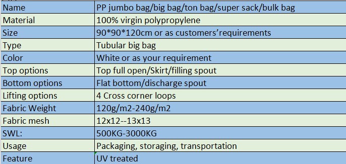 Flat Bottom Fibc Jumbo PP Bags Breathable 1 Ton For Firewood Construction Cement