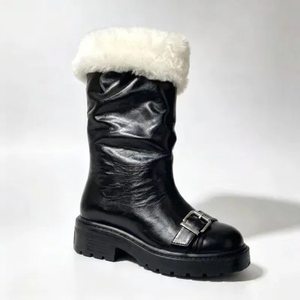Snow boots Women Sheepskin Winter Boots Slip-On Plush Lined Closed Toe Anti-Slippery Rubber Sole Solid Color Flat Shoes - Product Image 5
