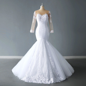 <b>White</b> Mermaid Wedding Dress Strapless <b>Lace</b> Train Simple Fairy Tale Style Bridal Gown - Product Image 1