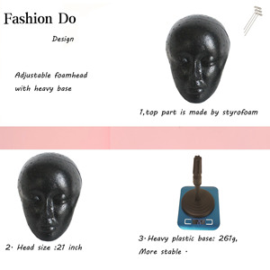 Cabeza de Peluca de espuma negra 50% Styroform 50% PP maniquí con soporte ajustable para exhibición de sombrero de peluca - Product Image 4