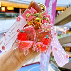 Creative Liquid Quicksand Handbag Accessories Keychain Pendant Small Gift Acrylic Keyrings <b>Floating</b> Strawberry Liquid Keychains - Product Image 3