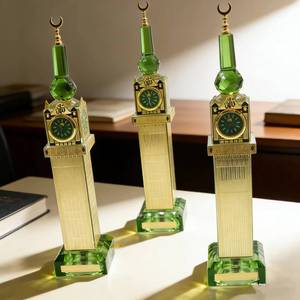 Multi-faceted crystal glass spire-shaped <b>clock</b> - Saudi Arabia landmark souvenir, battery-powered, durable for indoor use, - Product Image 1