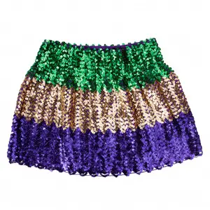 Vestido de fiesta a rayas de color verde, morado y dorado para bebés, tutú de lentejuelas de mardi gras