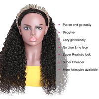 Pelucas rizadas con diadema para mujeres afroamericanas, sin encaje frontal, peluca de media cabeza con ondas rizadas, sin cordón, lista para usar, sin pegamento
