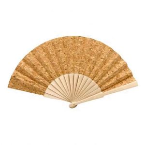 Eco-Friendly Custom Solid Printing Wooden Fan Hand Cork Wood Hand Fan Material Cork <b>Folding</b> Wooden Hand Fan - Product Image 1
