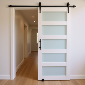 Porte coulissante en verre dépoli avec panneau MDF, 36 x 84 pouces, avec kit de quincaillerie, style ferme, pour intérieur - Product Image 3