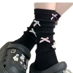 Black Bow Slouch <b>Socks</b> For Women Mid Calf Breathable Sweat Absorbing Youth Style Miu Inspired <b>Socks</b> - Product Image 4