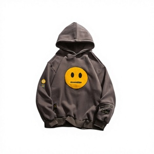 Zipper Pocket Smile Face Patchwork Fleece Eco-Friendly Waterproof Polyester/Cotton <b>Hoodies</b> Sweatshirts Streetwear Men's Hip Hop - Product Image 1