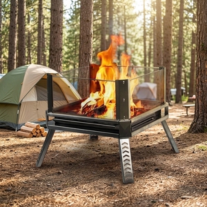 Braciere Pieghevole Quadrato in Acciaio Inox per Esterni, Stufa Portatile a <span class=keywords><strong>Legna</strong></span> per Campeggio, RV, Viaggi, Picnic, Riscaldamento e Cucina - Product Image 1