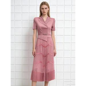 Elegantes Midikleid mit gekerbtem Revers, kurzen Ärmeln, Falten und Gürtel für Frühling/Sommer, Bürokleidung, große Größen - Product Image 1