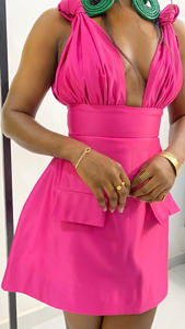 Rivenditore <span class=keywords><strong>Online</strong></span> estate donna Casual elegante con scollo a V a vita alta finto senza maniche <span class=keywords><strong>Mini</strong></span> abito da donna - Product Image 4