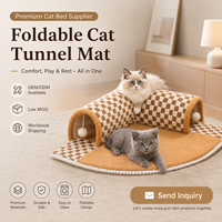 Tapis tunnel pliable haut de gamme pour chat, lit de jeu en peluche avec jouet pompon, antidérapant, lavable, logo personnalisé, OEM ODM, fournisseur en gros d'articles pour animaux de compagnie