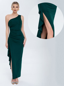 Elegante Abito da Sera <span class=keywords><strong>Lungo</strong></span> <span class=keywords><strong>Monospalla</strong></span> <span class=keywords><strong>con</strong></span> <span class=keywords><strong>Spacco</strong></span> Ondulato Sexy in Stile Noblesse - Product Image 2