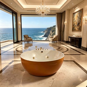 <span class=keywords><strong>Baignoire</strong></span> balnéo autoportante ronde <span class=keywords><strong>de</strong></span> luxe avec jets hydrothérapeutiques et robinetterie dorée pour hôtel, villa, salle <span class=keywords><strong>de</strong></span> bain - Product Image 4