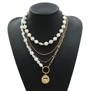 2024 оптовая продажа, Женские многослойные позолоченные ожерелья с жемчугом в стиле панк барокко