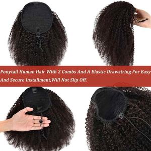 Curly Wave Thick <b>Hair</b> Natural Looking Virgin Yaki <b>Clip</b>-<b>in</b> Ponytail <b>Extension</b> Drawstring Human <b>Hair</b> Pieces - Product Image 2