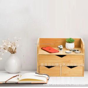 Simple bamboo and wood desktop storage box with <b>drawers</b>, <b>small</b> desktop storage rack, wooden storage box. - Product Image 4